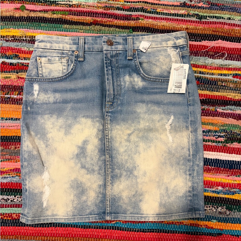7 For All Mankind Blue Distressed Midi Skirt